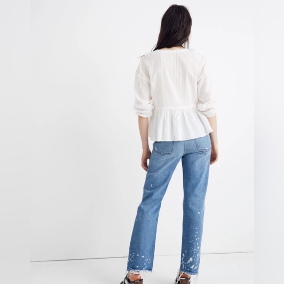 Madewell bubble sleeve peplum top metallic thread stripe size XS - Picture 3 of 14